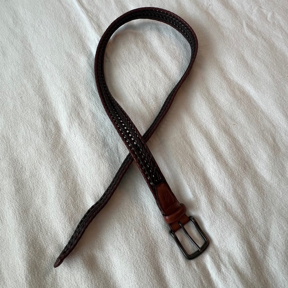 Columbia Mens Braided Leather Belt Mahogany Brown Black Woven Casual Outdoor - Picture 2 of 7